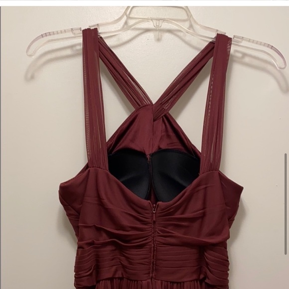 David’a Bridal Y-neck Long Mesh Bridesmaid Dress in Wine Size 2 - Picture 8 of 10